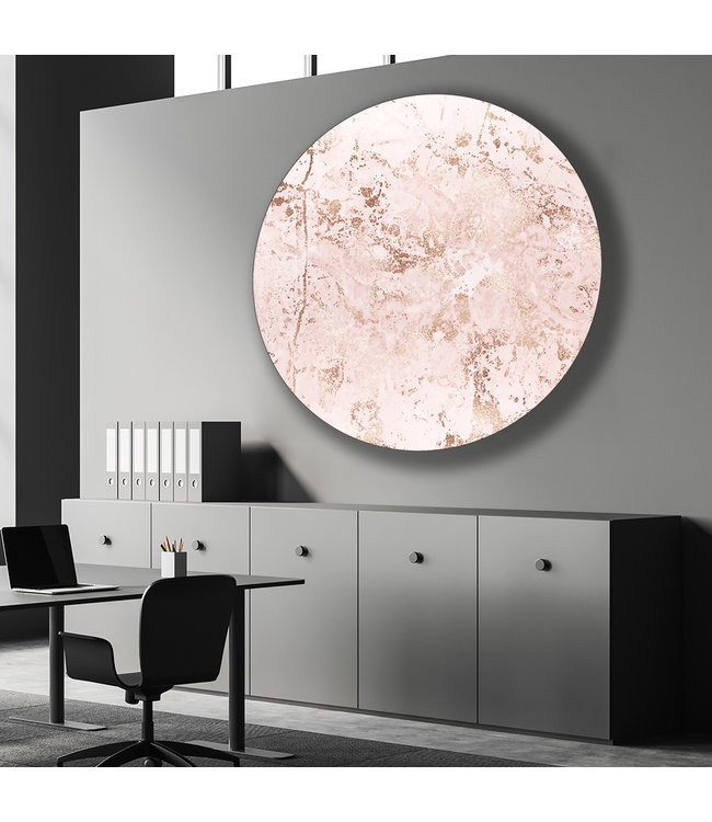 Rundt akustisk bild  "Rosegold Marble" - i en elegant aluminiumsramme