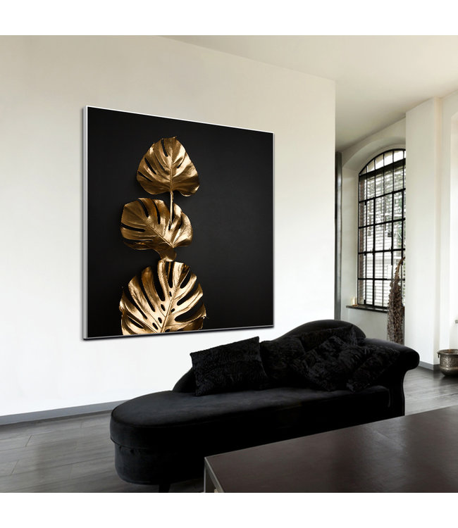 Akustisk bilde"Gold monstera"- - i en elegant aluminiumsramme