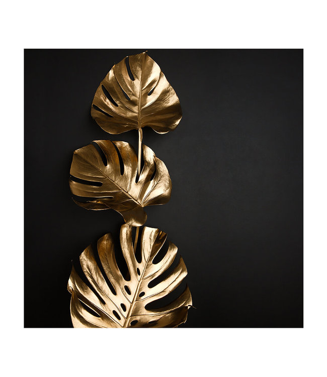 Acoustic picture "Gold monstera"- - in an elegant aluminum frame
