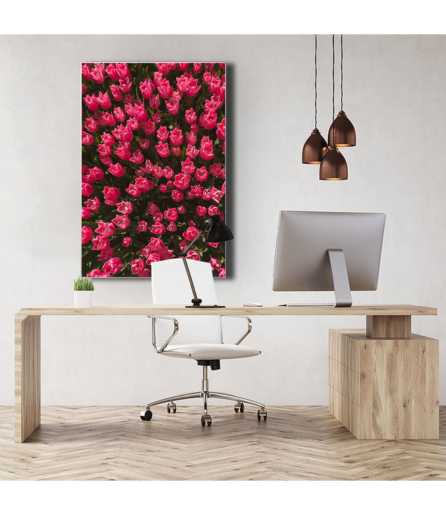 Acoustic picture "Magenta tulip field"- in an elegant aluminum frame