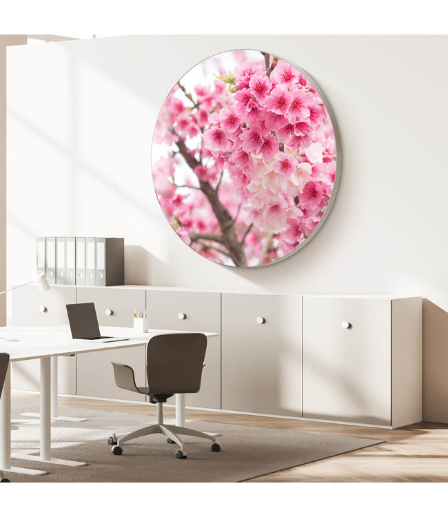 Rundes  Akustikbild "Cherry Blossom"-in einem eleganten Aluminiumrahmen