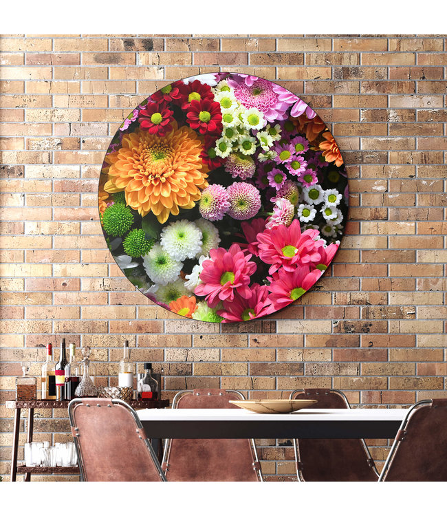 Round acoustic picture "Flower Wall" in an elegant aluminum frame