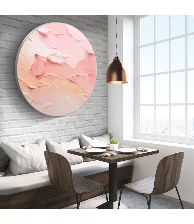 Round acoustic picture "peach pink paint" in an elegant aluminum frame