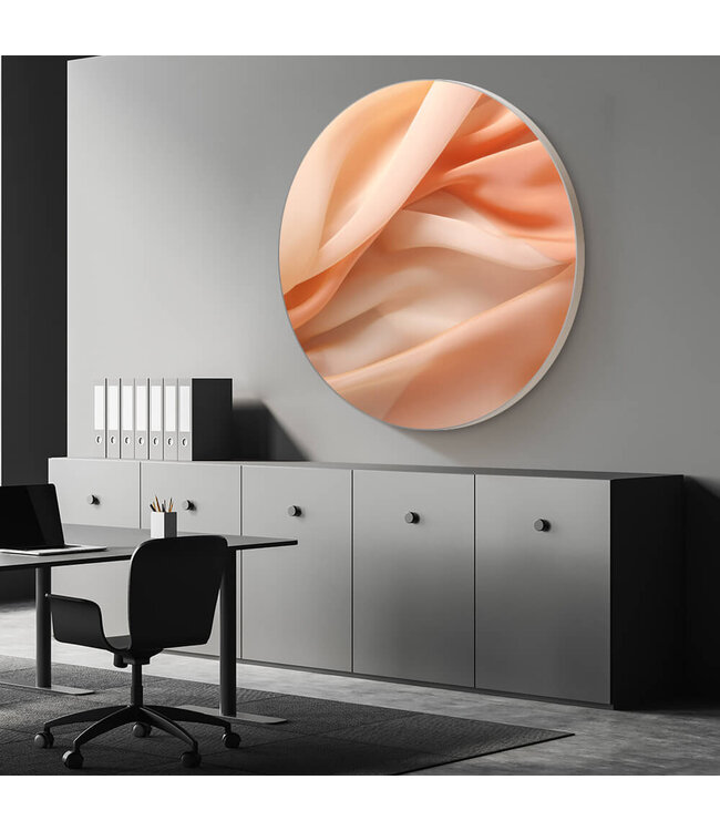 Round acoustic picture "peach fabric" in an elegant aluminum frame