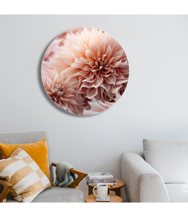 Round acoustic picture "peach floral" in an elegant aluminum frame