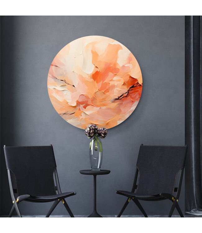 Round acoustic picture "peach fizz shades" in an elegant aluminum frame
