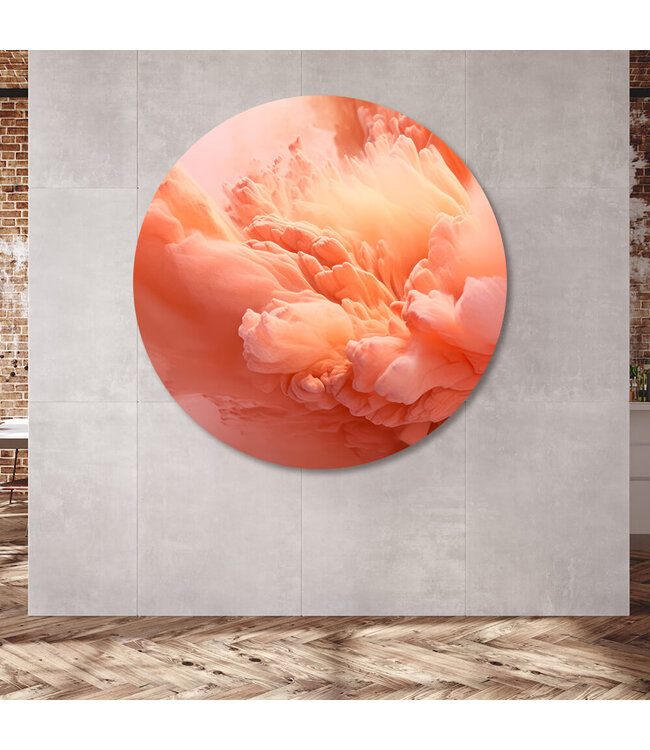 Rundt akustisk bild "peach powder"- i en elegant aluminiumsramme