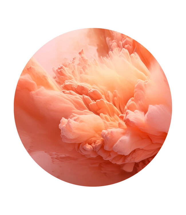 Rundt akustisk bild "peach powder"- i en elegant aluminiumsramme