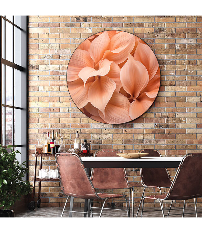 Round acoustic picture "peach leaves" in an elegant aluminum frame