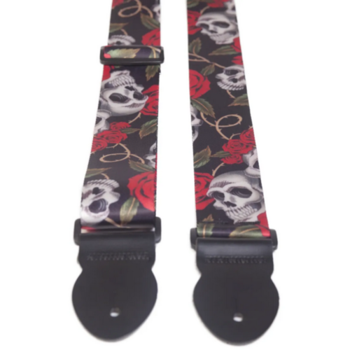 Leathergraft Leathergraft Graphic Guitar Strap - Skull and Roses - Extra Long Leathergraft Leathergraft Graphic Guitar Strap - Skull and Roses - Extra Long
