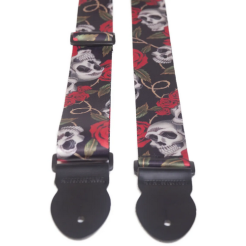 Leathergraft Leathergraft Graphic Guitar Strap - Skull and Roses - Extra Long