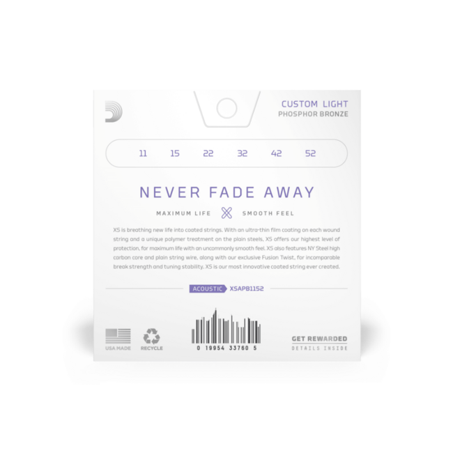 D'Addario XS Coated Acoustic Phosphor Bronze Custom Light, 11-52