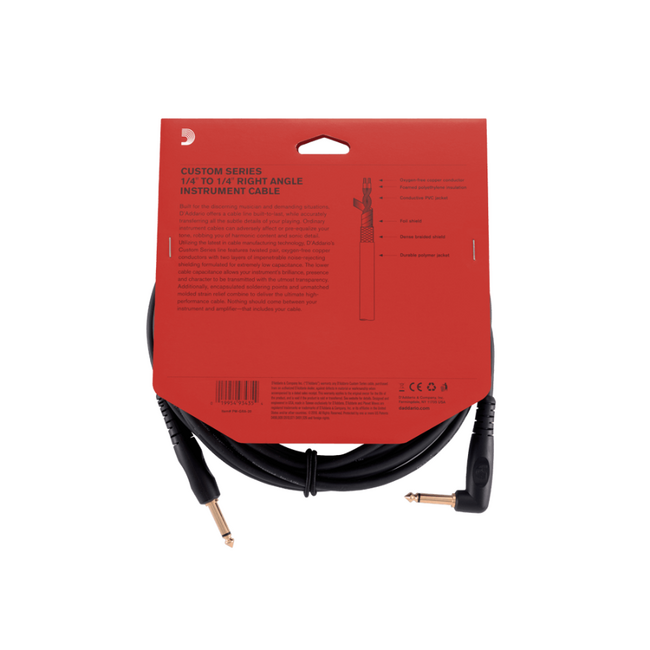 D'Addario Custom Series Instrument Cable, Right Angle, 20ft