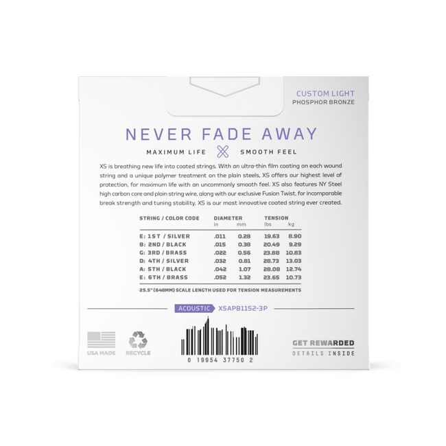 D'Addario XSAPB1152 Acoustic Phosphor Bronze, Custom Light, 11-52 (3 Pack)