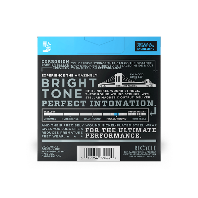 D'addario EXL140-3D XL Light Top Heavy Bottom, 10 - 52 (3 PACK)