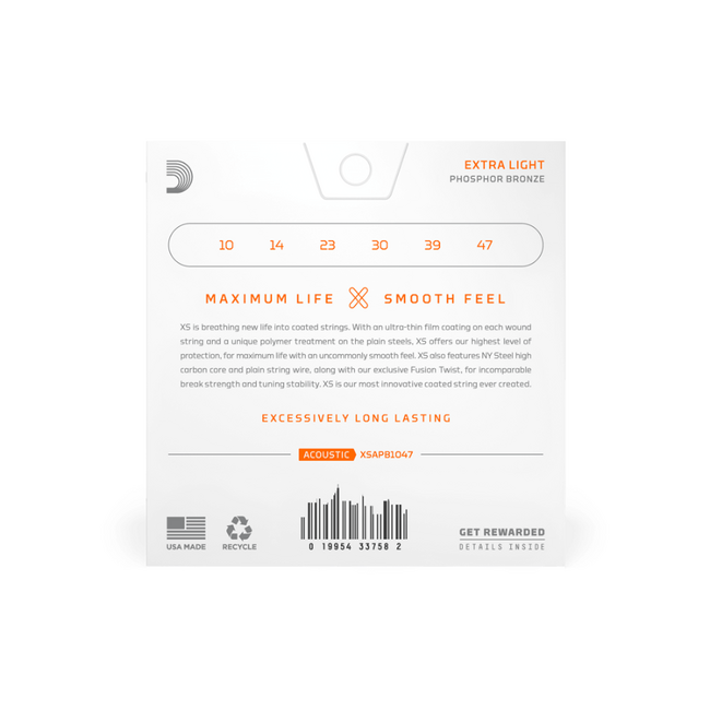 D'addario XS Extra Light Coated Acoustic Strings, 10 - 47