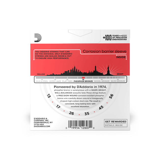 D'addario EJ17-3D Medium Phosphor Bronze, 13 - 56 (3 PACK)