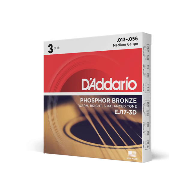 D'addario EJ17-3D Medium Phosphor Bronze, 13 - 56 (3 PACK)