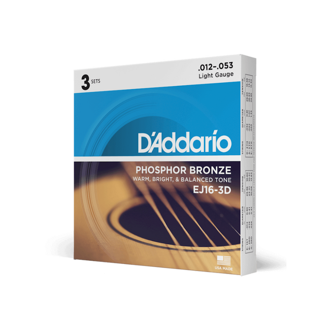 D'addario EJ16-3D Phosphor Bronze, 12 - 53 (3 PACK)