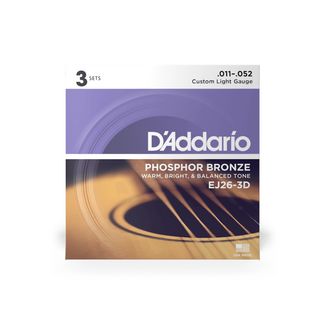 D'addario D'addario EJ26-3D Custom Light Phosphor Bronze, 11 - 52 (3 PACK)
