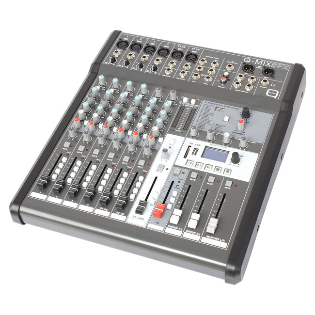 Q-MIX 8FX 8 Channel Mixer with FX and USB (19" rack mount kit included)