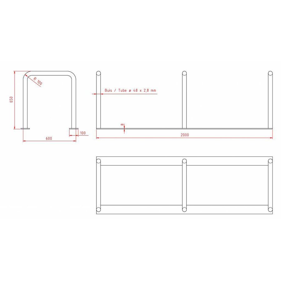 Range à vélos avec 3 arceaux 2000 x 600 x 650 mm-5