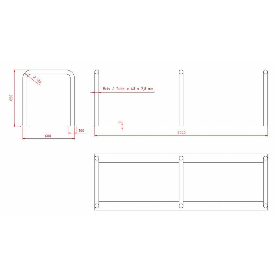 Range à vélos avec 3 arceaux 2000 x 600 x 650 mm-3