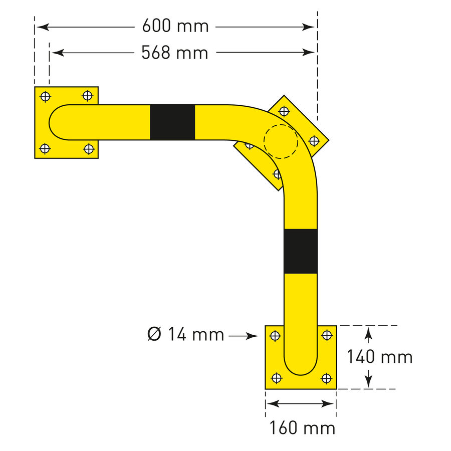 hoekbeschermbeugel - 1200 x 600 x 600 - gepoedercoat - geel/zwart-5