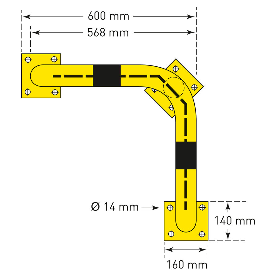 hoekbeschermbeugel met onderrijbeveiliging - 350 x 600 x 600 - gepoedercoat - geel/zwart-3