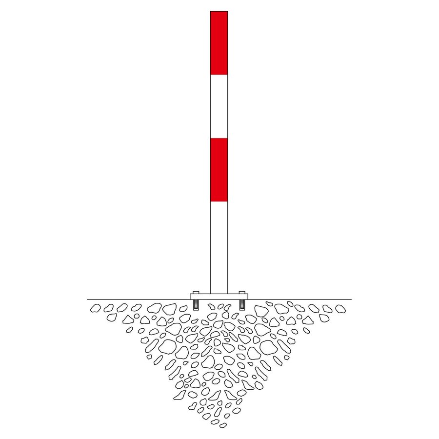 MORION poteau de délimitation Ø 60 mm sur platine - sans anneaux de chaîne - galvanisé à chaud et thermolaqué rouge/blanc-2