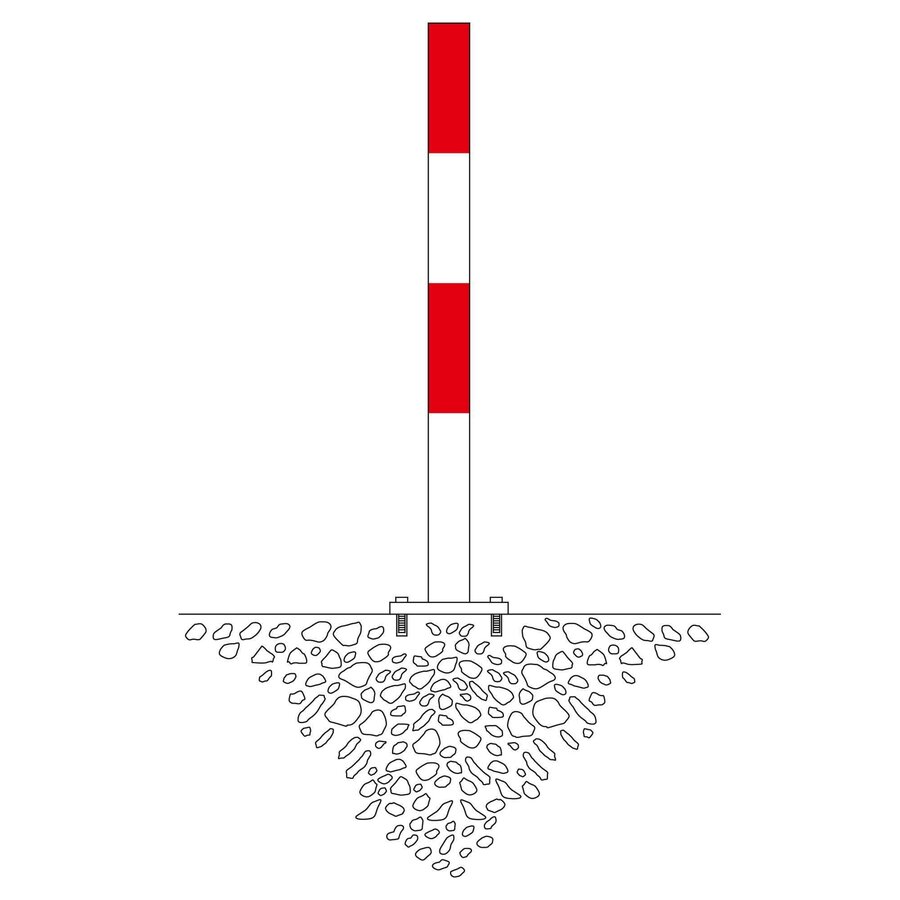 MORION poteau de délimitation 70 x 70 mm sur platine - sans anneaux de chaîne - thermolaqué rouge/blanc-2