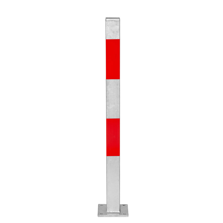 MORION vaste afzetpaal 70 x 70 mm - op voetplaat - geen kettingogen - thermisch verzinkt met rode reflecterende banden-1