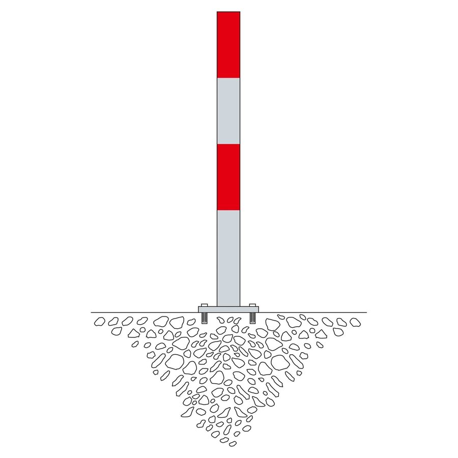 MORION poteau de délimitation Ø 76 mm sur platine - sans anneaux de chaîne - galvanisé à chaud - bandes de signalisation réfléchissantes rouges-2