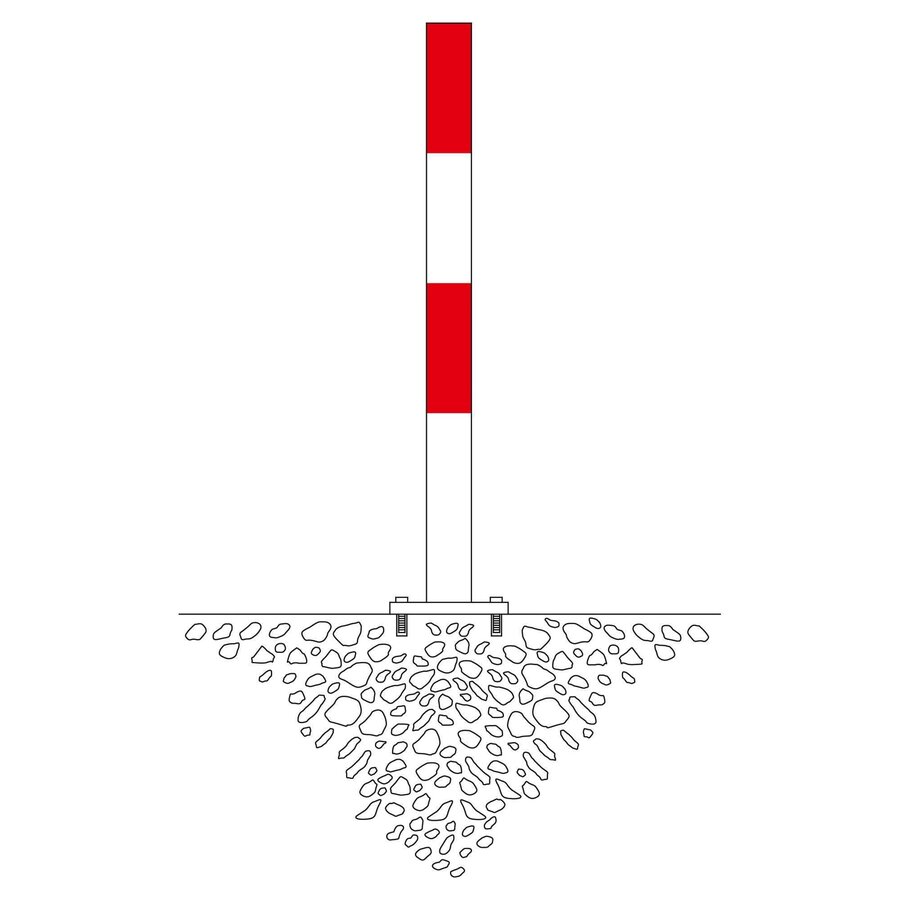 MORION poteau de délimitation Ø 76 mm sur platine - sans anneaux de chaîne - galvanisé à chaud et thermolaqué rouge/blanc-2