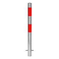 thumb-MORION poteau de délimitation Ø 76 mm à bétonner - sans anneaux de chaîne - galvanisé à chaud - bandes de signalisation réfléchissantes rouges-1