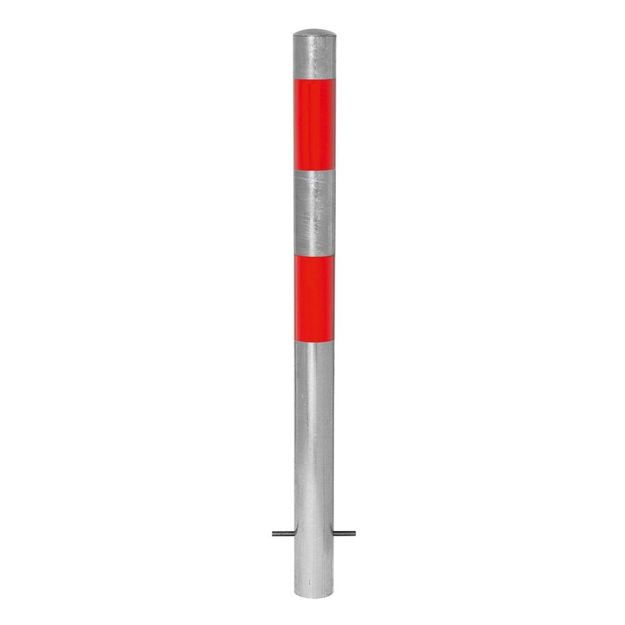 MORION poteau de délimitation Ø 76 mm à bétonner - sans anneaux de chaîne - galvanisé à chaud - bandes de signalisation réfléchissantes rouges-1