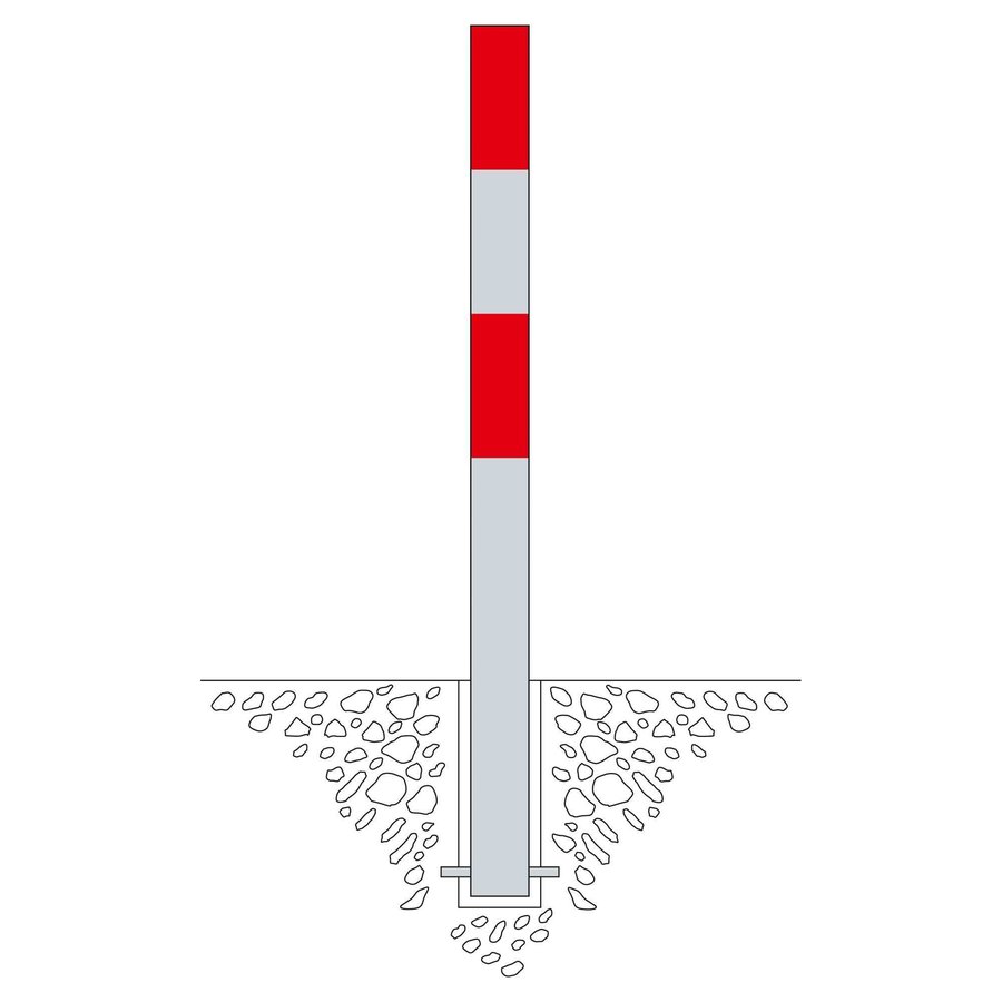 MORION vaste afzetpaal Ø 76 mm om in te betonneren - geen kettingogen - thermisch verzinkt - rood reflecterende signalisatie banden-2