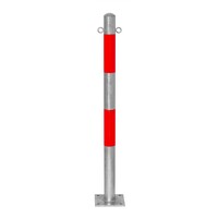 thumb-MORION poteau de délimitation Ø 60 mm sur platine - deux anneaux de chaîne - galvanisé à chaud - bandes de signalisation réfléchissantes rouges-1