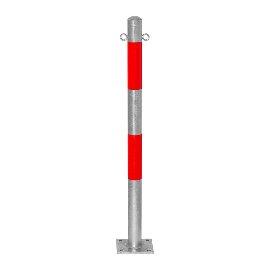 MORION poteau de délimitation Ø 60 mm sur platine - deux anneaux de chaîne - galvanisé à chaud - bandes de signalisation réfléchissantes rouges-1