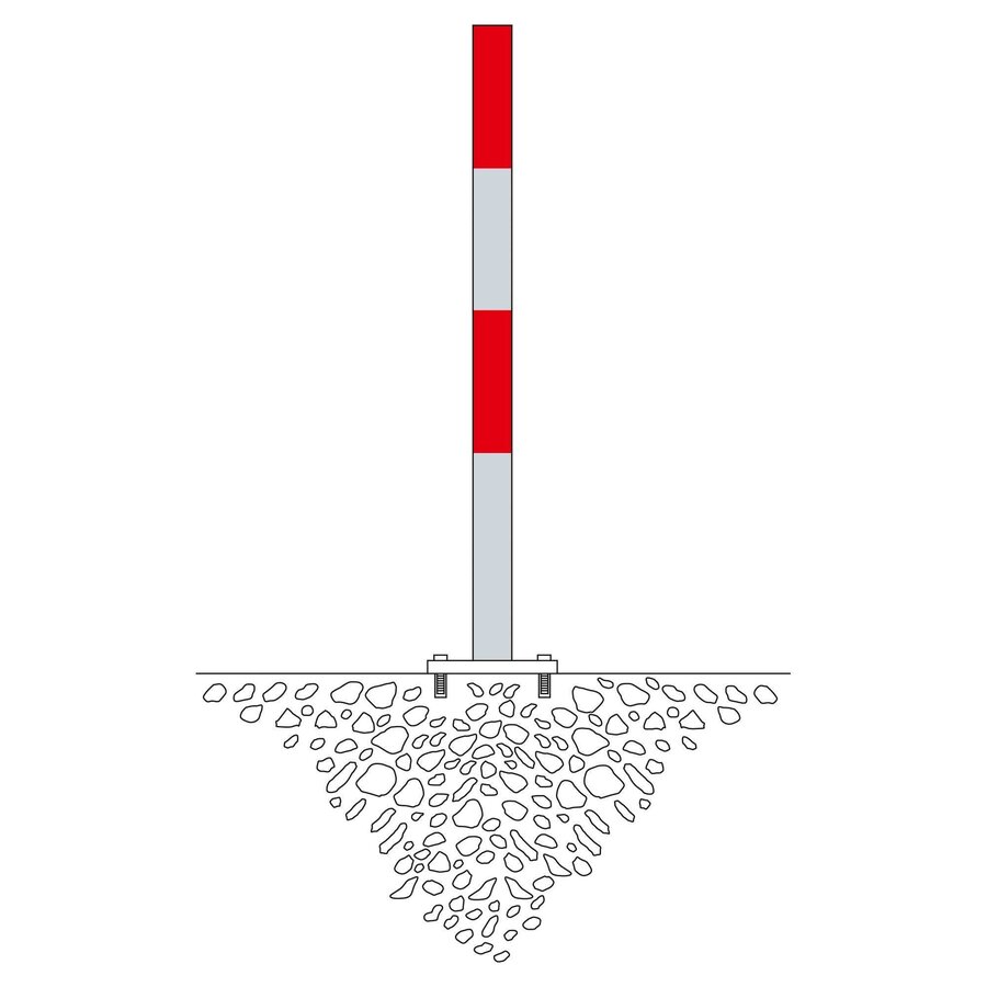 MORION vaste afzetpaal Ø 60 mm - op voetplaat - twee kettingogen - thermisch verzinkt met rode reflecterende banden-2