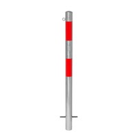 thumb-MORION poteau de délimitation Ø 60 mm à bétonner - un anneau de chaîne - galvanisé à chaud - bandes de signalisation réfléchissantes rouges-1