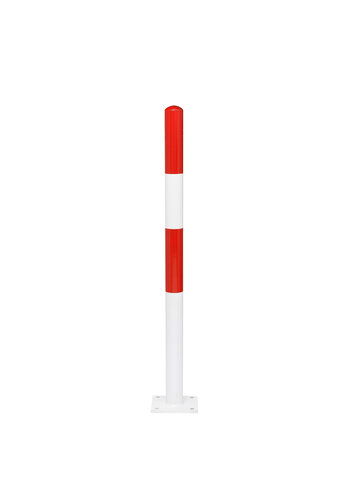 afzetpaal Ø 60 mm op voetplaat-0 kettingogen-gepoedercoat -rood/wit 