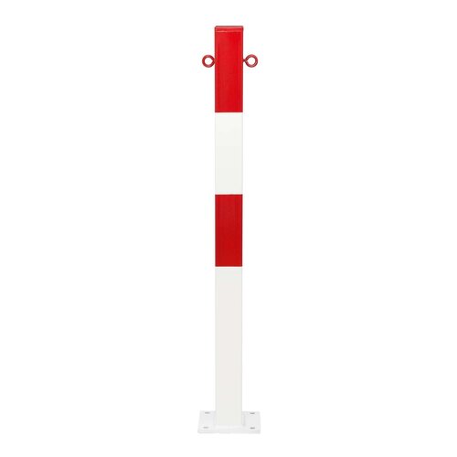 afzetpaal 70x70 mm op voetplaat-2 kettingogen-gepoedercoat -rood/wit 