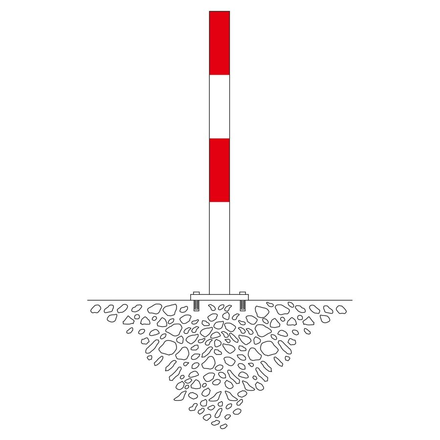 MORION vaste afzetpaal 70 x 70 mm - op voetplaat - twee kettingogen - rood/wit gepoedercoat-2