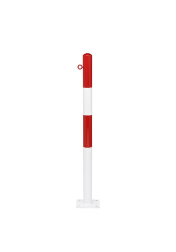 afzetpaal Ø 60 mm op voetplaat-1 kettingoog-gepoedercoat -rood/wit 