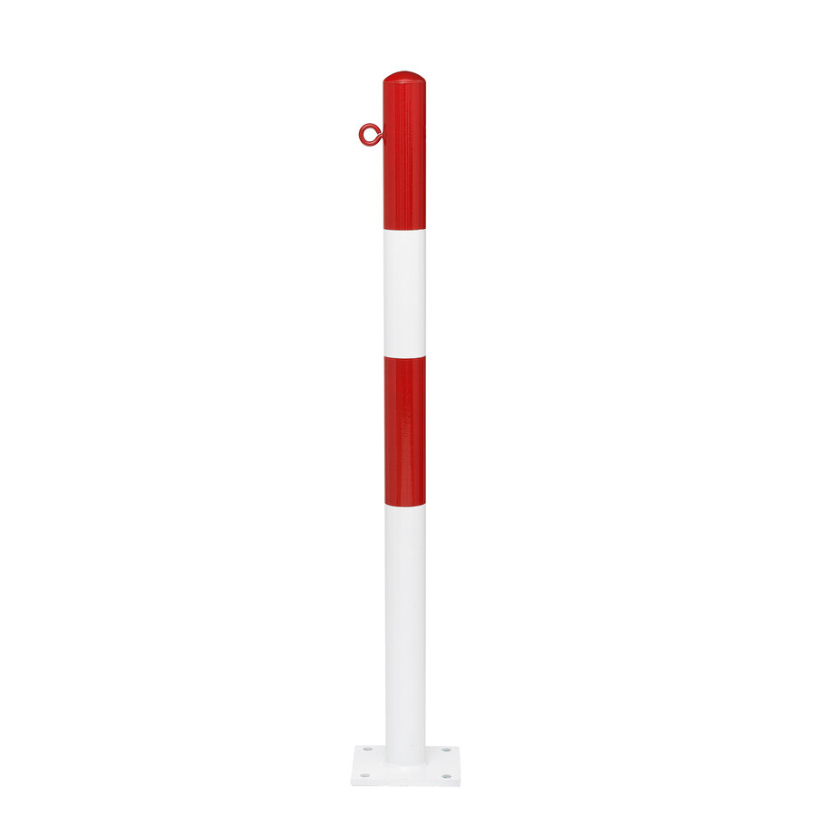 MORION vaste afzetpaal Ø 60 mm - op voetplaat - één kettingoog - rood/wit gepoedercoat-1