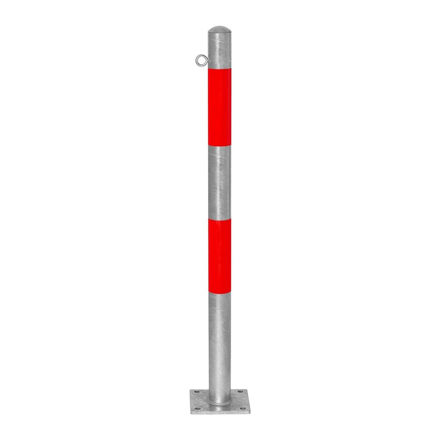 MORION poteau de délimitation Ø 60 mm sur platine - un anneaux- de chaîne - galvanisé à chaud - bandes de signalisation réfléchissantes rouges-1