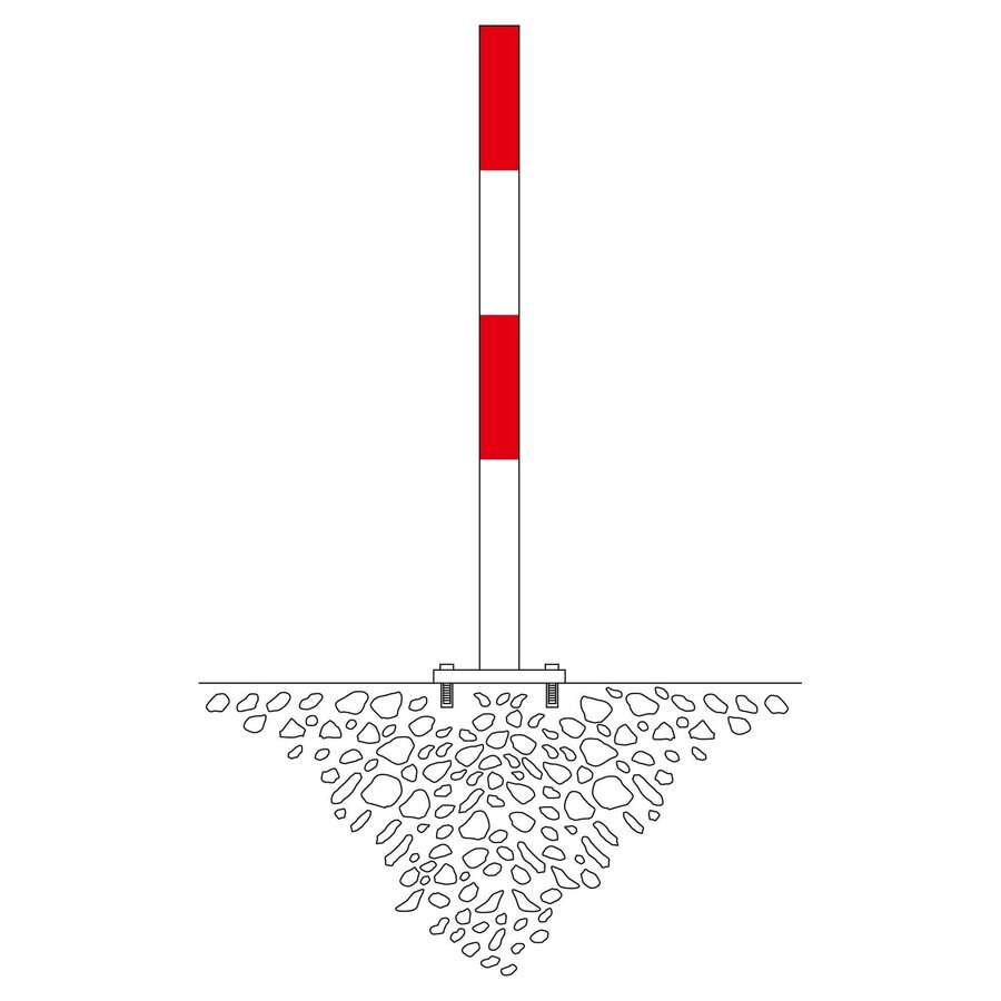 MORION vaste afzetpaal Ø 60 mm op voetplaat - één kettingoog - thermisch verzinkt en rood/wit gepoedercoat-2