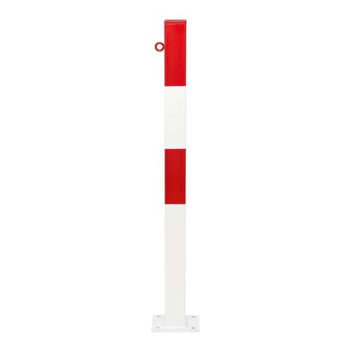 afzetpaal 70x70 mm op voetplaat-1 kettingoog-gepoedercoat -rood/wit 