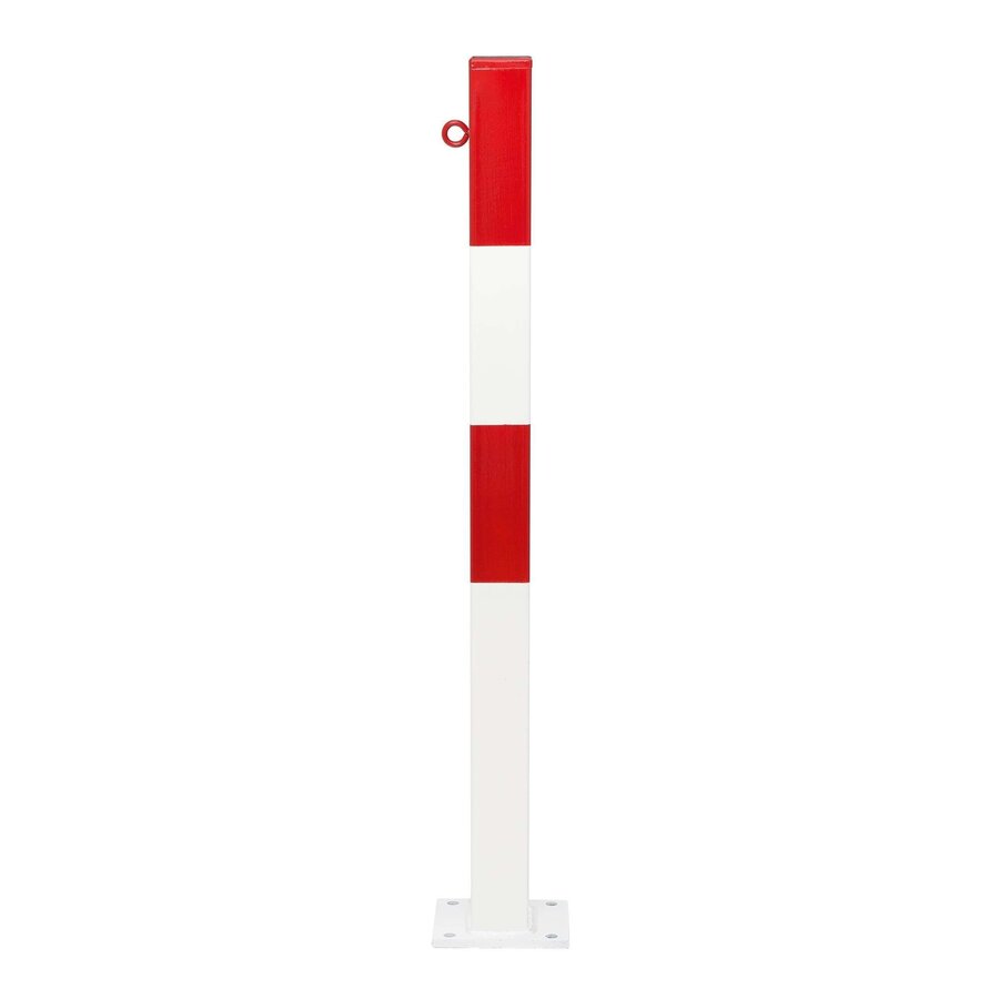 MORION vaste afzetpaal 70 x 70 mm - op voetplaat - één kettingoog - rood/wit gepoedercoat-1